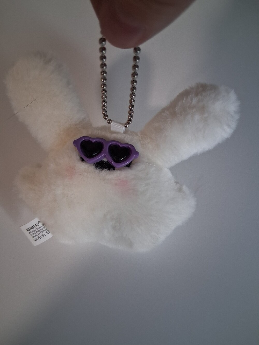 MANMI AO White Bunny Plush Key Chain Purple Heart Sunglasses - Squeaker Inside!